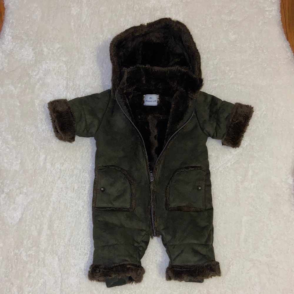 Green army velvet snowsuit